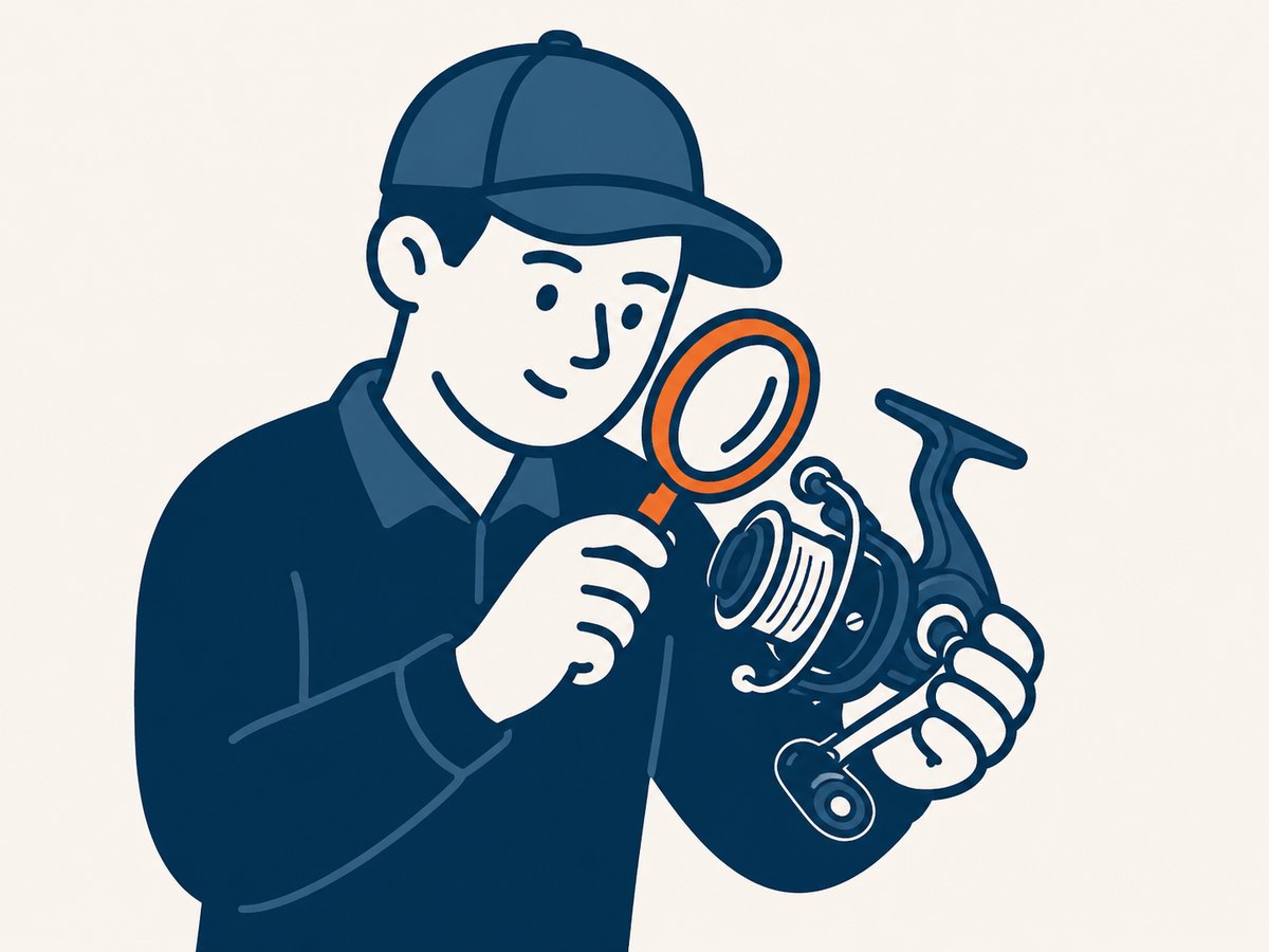 査定スタッフがルーペでリールを確認しているイラスト